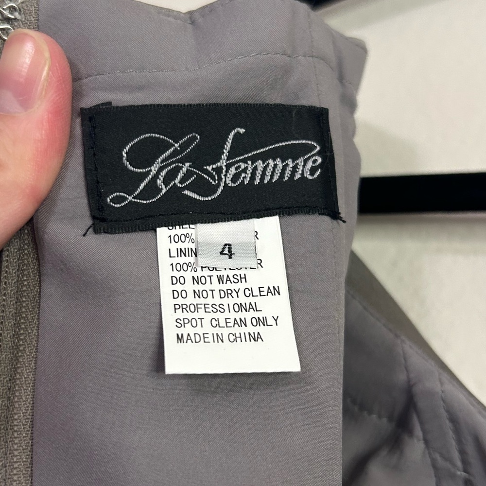 La Femme Ruched Jersey Column Gown in Pewter - Picture 7 of 10